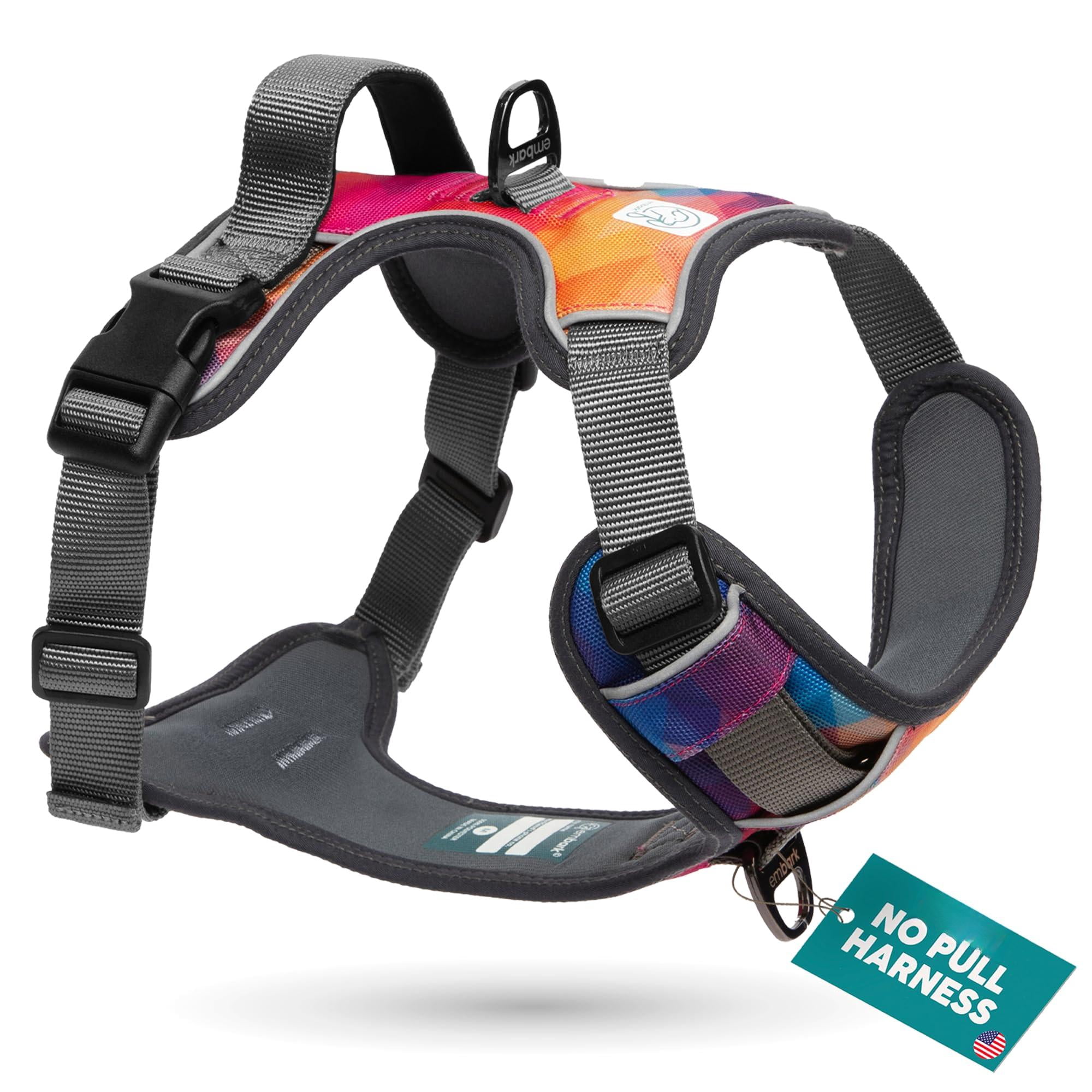 Embark Adventure Dog Harness For Small  Medium & Large Dogs - No Pull Reflective Trim Heavy Duty Oxford 2 Leash Clips Gel-lined Handle Soft Padded