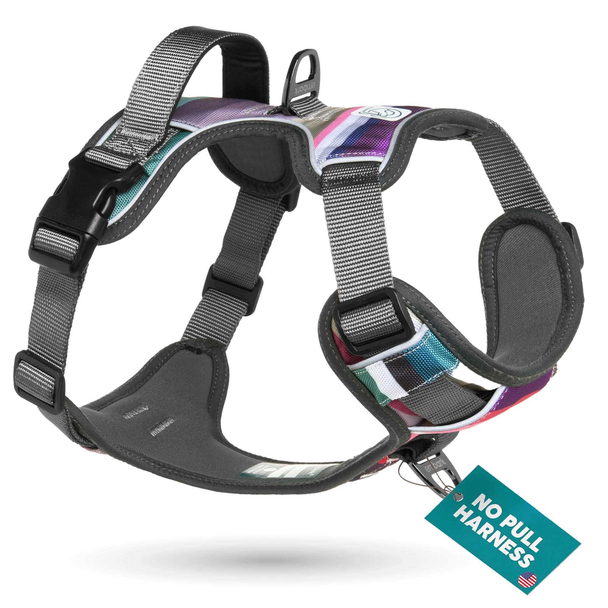 Embark Adventure Dog Harness For Small  Medium & Large Dogs - No Pull Reflective Trim Heavy Duty Oxford 2 Leash Clips Gel-lined Handle Soft Padded