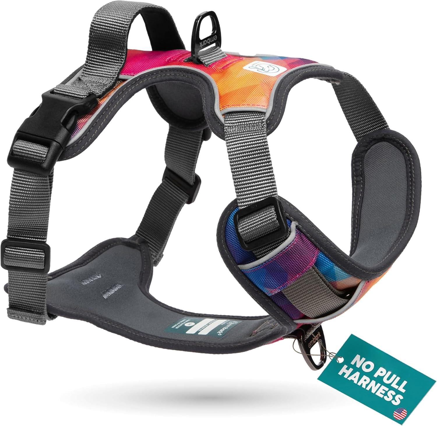 Embark Adventure No Pull Dog Harness  Reflective Trim For Medium Sized - Grade Nylon Front Clip With Gel Lined Handle. Soft & Padded Puppy