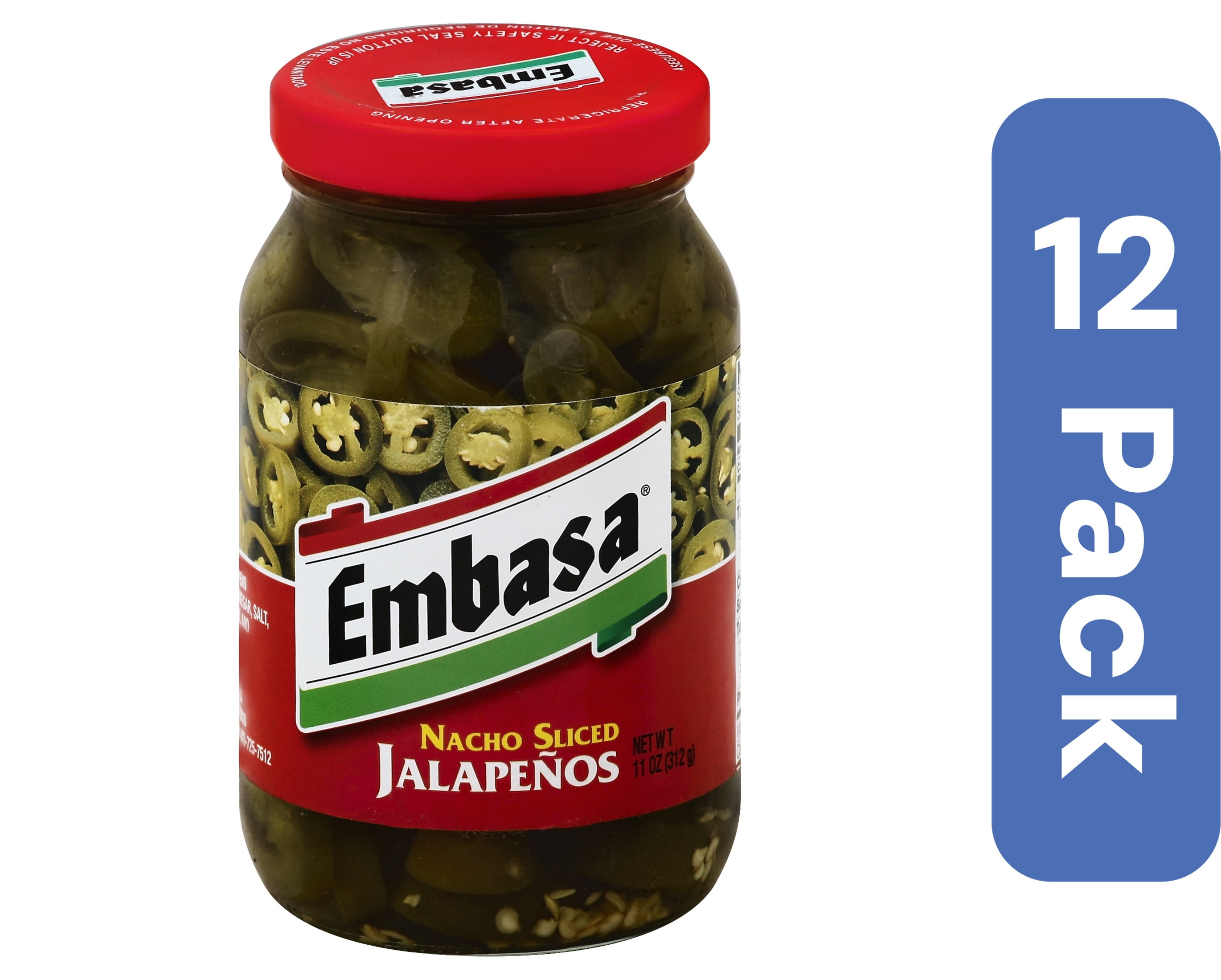 Embasa Sliced Nacho Peppers Jar 11 oz (Pack Of 12)