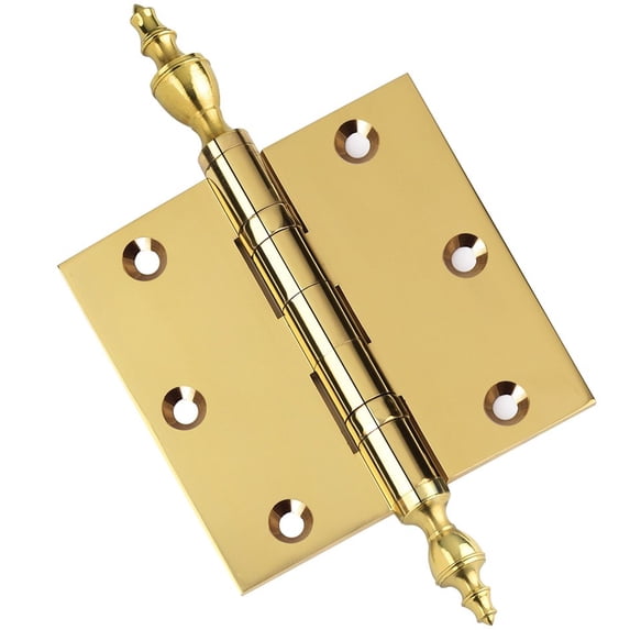 Embassy 3.5” x 3.5” Ball Bearing Door Hinge Heavy Duty Hinges Polished Brass with Urn Tips