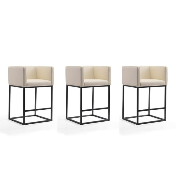 Manhattan Comfort Embassy 25" Faux Leather Counter Stool in Cream (Set of 3)