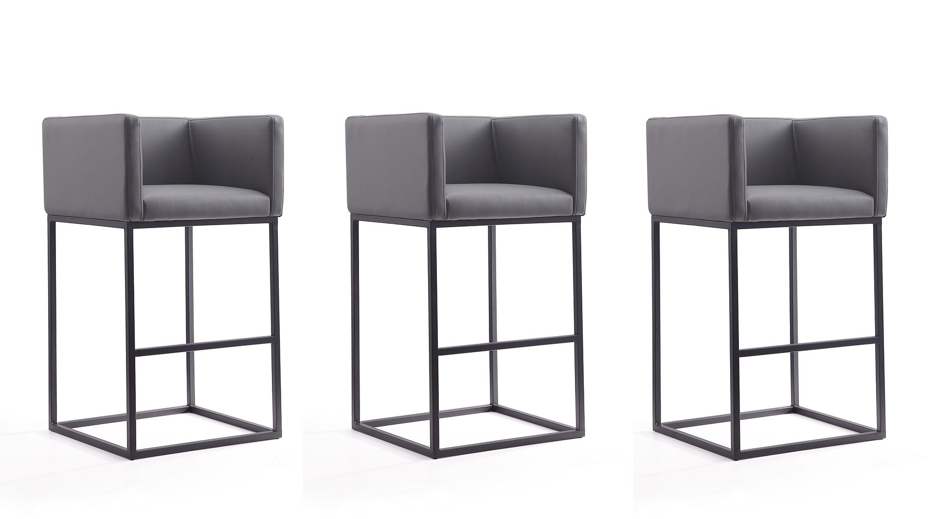 Embassy Geometric Black Steel and Grey Faux Leather Barstool Set