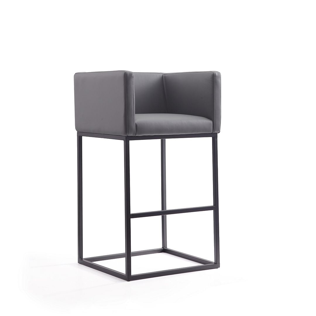 Embassy 38" Gray Faux Leather and Black Metal Barstool