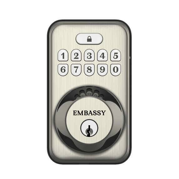 Embassy Keyless Entry Electronic Door Lock with Illuminated Antimicrobial Keypad and Security Deadbolt Lock