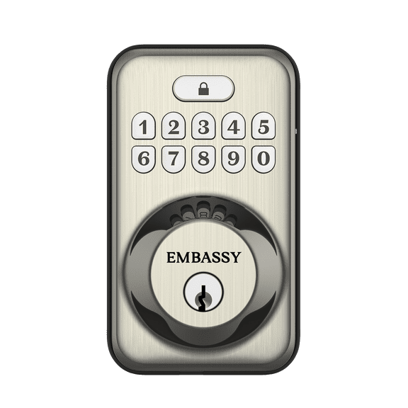 Embassy Keyless Entry Electronic Door Lock with Illuminated Antimicrobial Keypad and Security Deadbolt Lock