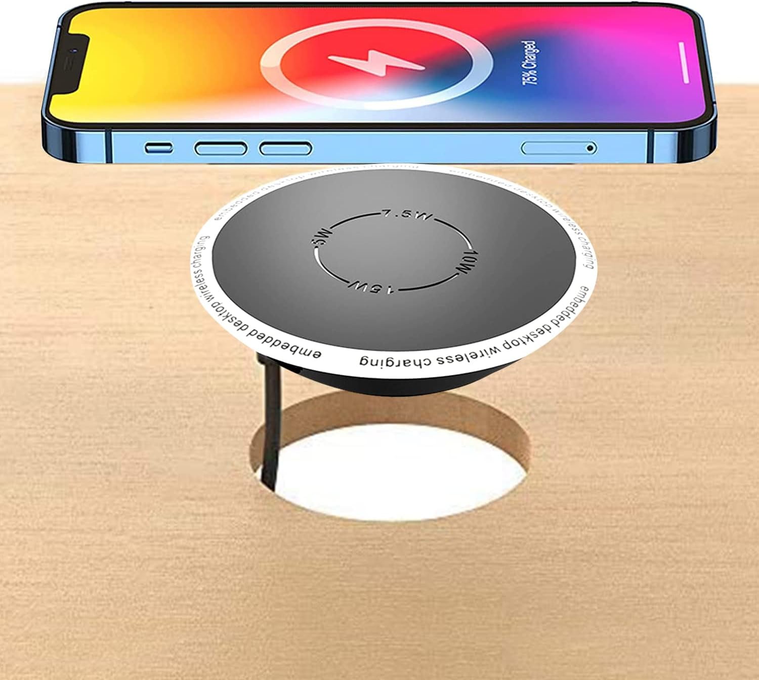 Embedded Desktop Wireless Charger, QI Standard Wireless Fast Charging Station 5W 7.5W 10W 15W Invisible Wireless Charger Compatible with i-Phone 15-12,XS Etc