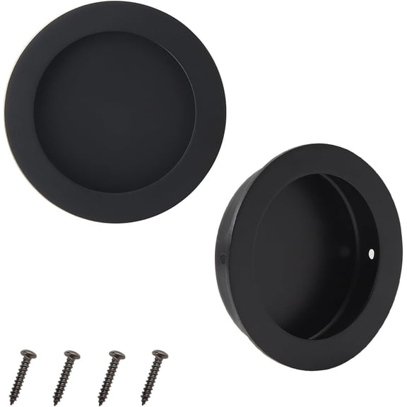 Embedded pocket door pull, 2-3/4-inch round finger flat pull handle, barn door hardware matte black 304 stainless steel (2-piece set)