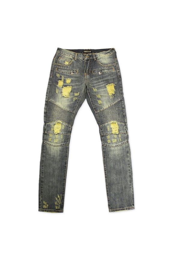Embellish Lincoln Biker Denim Stone Wash Blue Biker Jeans