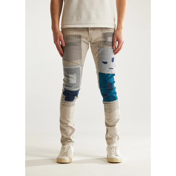 Embellish NYC Men's Arthur Repair Patchwork Distressed Skinny Fit Denim Jeans (32, Grey Wash)