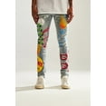 thumbnail image 1 of Embellish NYC Men's Peace All Over Painted Blue Skinny Fit Stretch Denim Jeans (42, Blue Stonewashed), 1 of 4