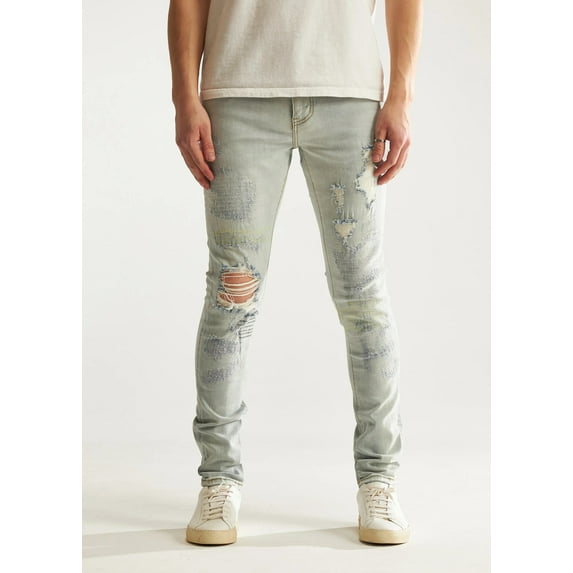 Embellish NYC Men's Rip & Repair Distressed Skinny Fit Stretch Denim Jeans (28, Light Blue)