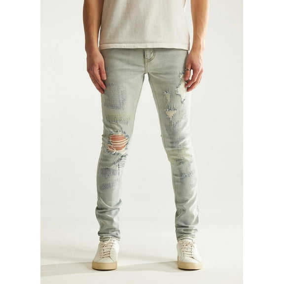 Embellish NYC Men's Rip & Repair Distressed Skinny Fit Stretch Denim Jeans (30, Light Blue)