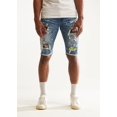 thumbnail image 1 of Embellish NYC Men's Rip & Repair Patchwork Distressed Skinny Denim Jean Shorts (30, Blue Stonewashed), 1 of 4