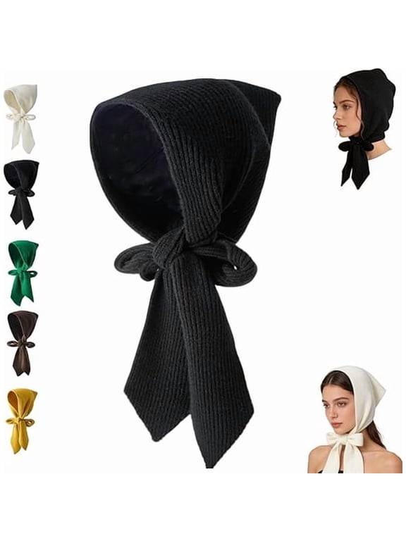 Embellished Knit Balaclava 2-in-1 Women Winter Knitted Hooded Hat Scarf, Warm Wrap Head Scarves Neck Warmer Pullover Ski Mask