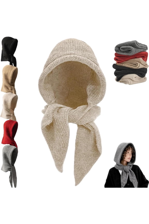 Embellished Knit Bonnet, 2-in-1 Women Winter Knitted Hooded Hat Scarf, Winter Knitted Hooded Hat Scarf for Women