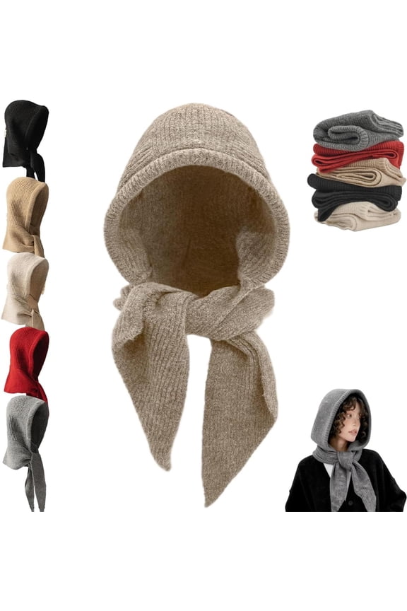 Embellished Knit Bonnet, 2-in-1 Women Winter Knitted Hooded Hat Scarf, Winter Knitted Hooded Hat Scarf for Women