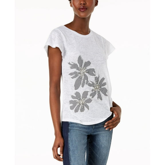 Embellished Mixed Media Top Bright White XL