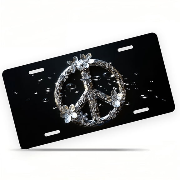 Embellished Peace Symbol Front License Plate, Metal License Plate, Funny Standard Plates Personalized Novelty Decorative For Men/Women/Boys/Girls Car 6×12 Inch