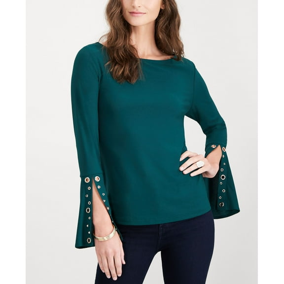 Embellished Split Sleeve Top Hunter Forest L