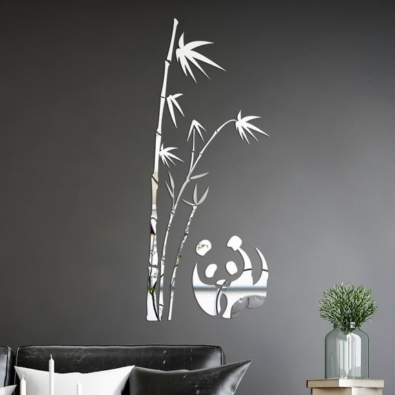 Embellished Stick Backsplash For Kitchen, Acrylic Silver Wall Sticker Self-Adhesive Wallpaper Decoration, Luxury Bamboo Black Eye Ring Cat Home Decoration Middle Library Mirror Sticker