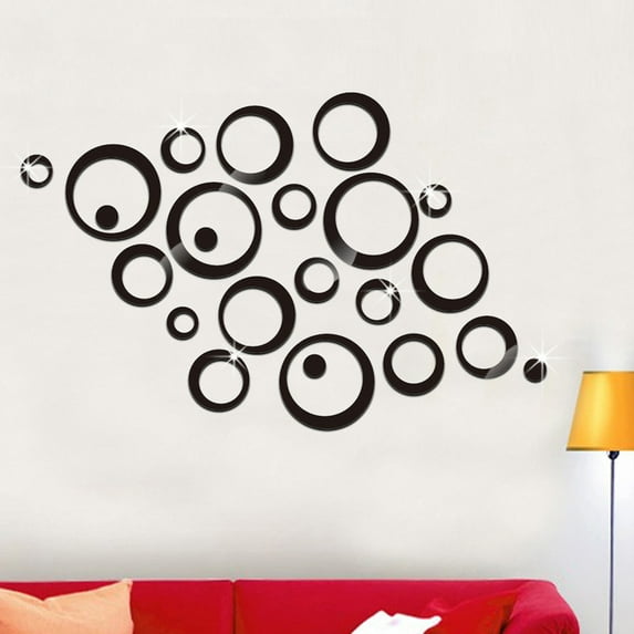 Embellished Teen Room Decor For Girls, PVC Black Wall Decor For Bedroom Teen Girl, 24pcs 3D Circles Mirror Wall Sticker DIY Decal Vinyl Mural Home Decor Removable