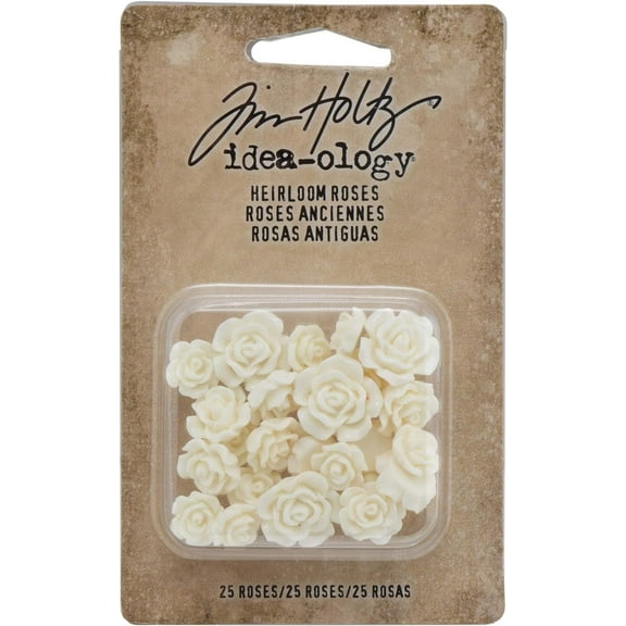 Embellishments by Tim Holtz Idea-ology, Heirloom Roses, Pack of 25, Assorted Sizes, White, TH93210