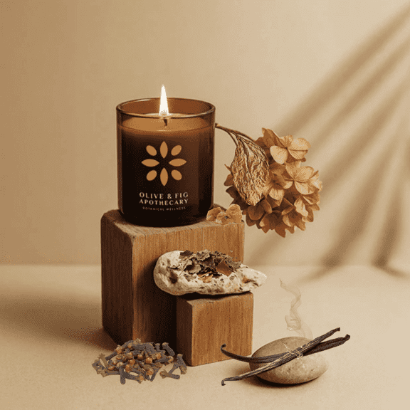 Olive & Fig Apothecary Ember Bean Scented 2 -wick Frosted 11 oz candle