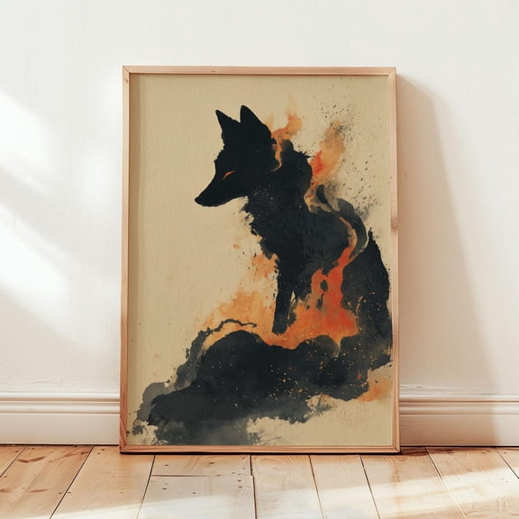 Ember Fox Wildlife Silhouette Wall Art Ink Splash Home Decor Unframed Paper Print