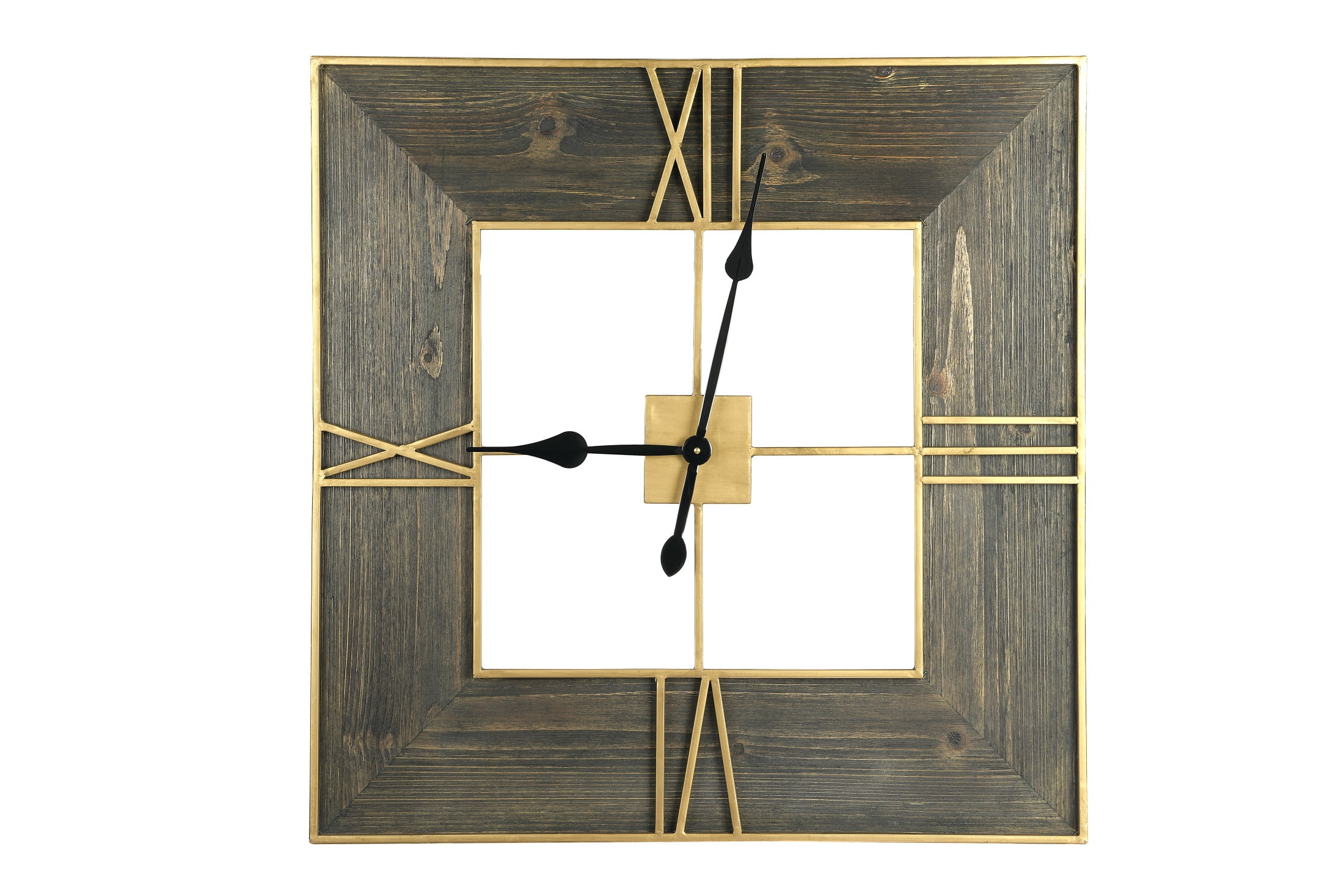 Ember Interiors 30 Inch Square Wall Clock With Wood Finish and Gold Trim