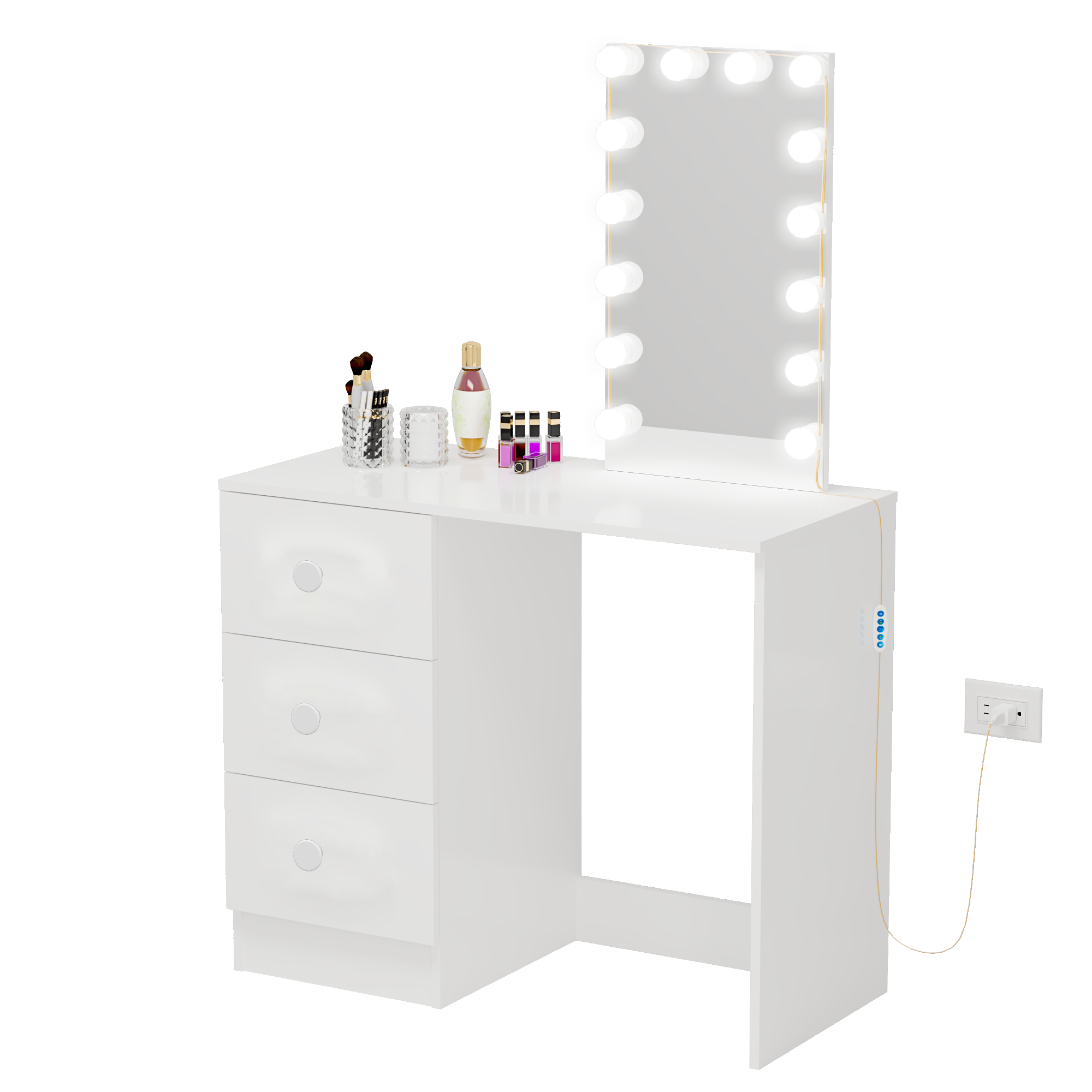 Ember Interiors Polly Modern White Painted Vanity Table, Lights, for ...