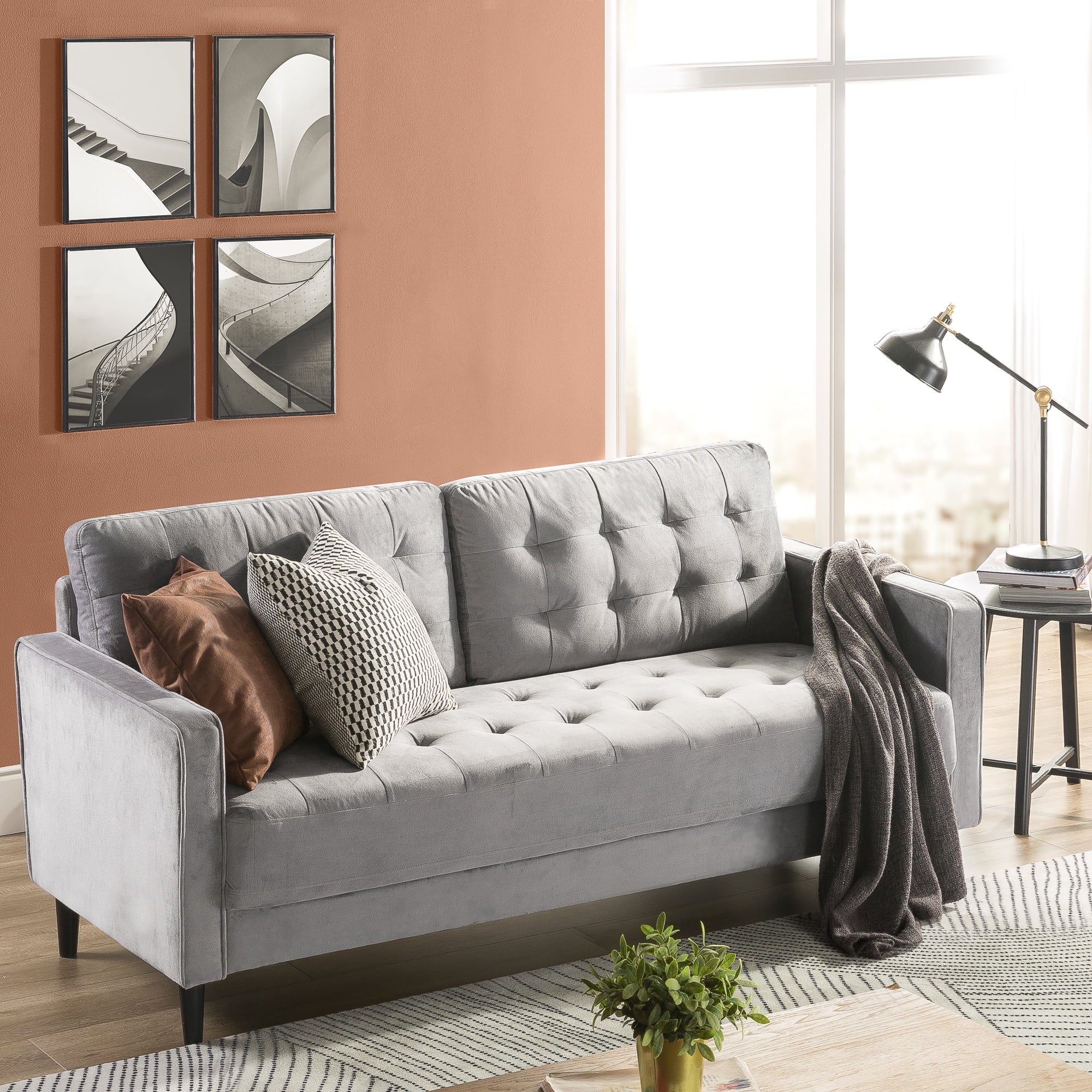 Free Shipping! Ember Interiors Benton Sofa Couch Grey Velvet