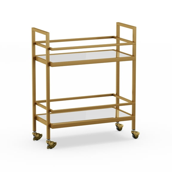 TMS Manhattan 2-Tier Metal Bar Cart with Mirrored Shelves, Gold