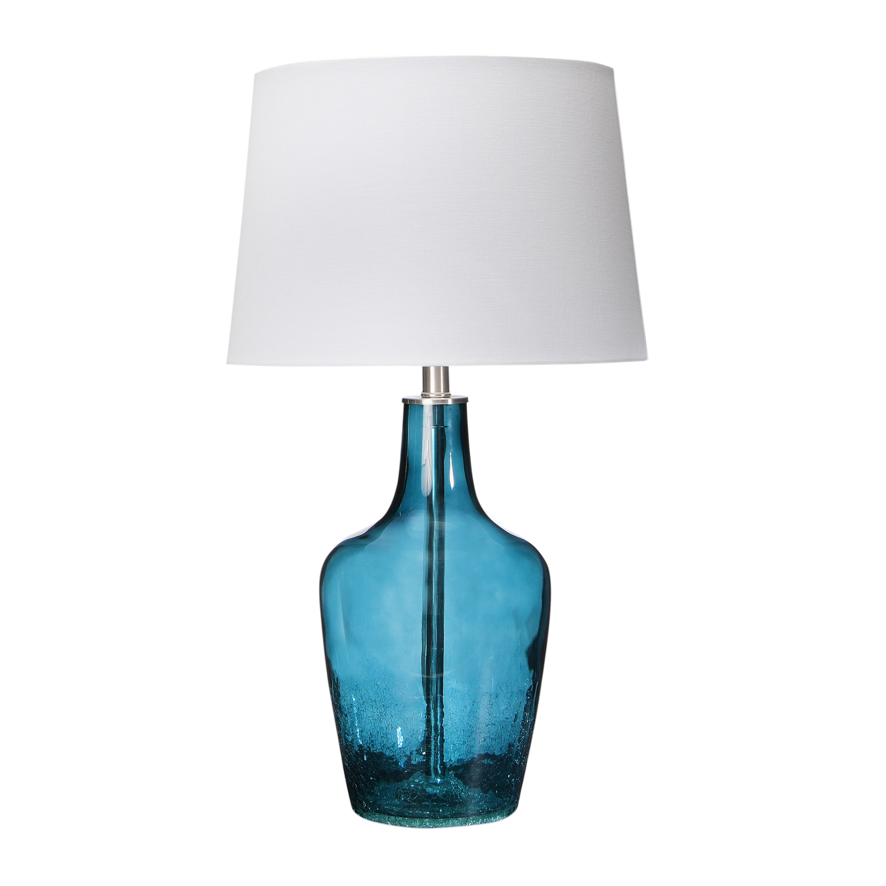 27" Deep Blue Glass Table Lamp with White Shade