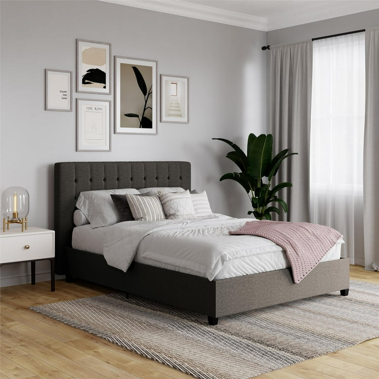 Ember Interiors Emily Upholstered Bed Full Size Gray Linen