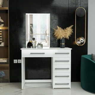 GLAM MARY WHITE VANITY WITH CLEAR GLASS TOP — CLEGLAM