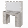 thumbnail image 1 of Ember Interiors Get Ready With Me Greige Makeup Vanity Desk with Lighted Mirror, Glass Top & USB/Outlet, 1 of 12