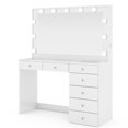 thumbnail image 1 of Ember Interiors Get Ready with Me White Makeup Vanity Desk with Glass Top, 7 Drawers, Lighted Mirror & USB/Power, 1 of 12