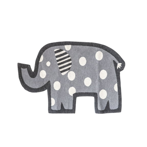 Ember Interiors Grey Elephant Shaped Cotton Knit Rug with White Polka Dots
