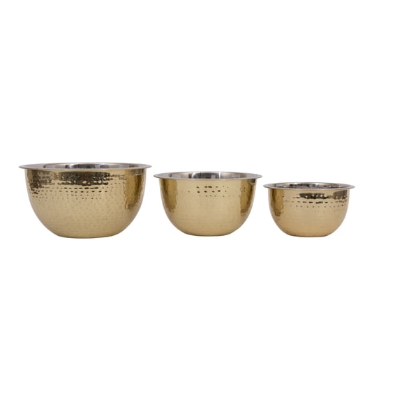 Ember Interiors Hammered Stainless Steel Bowls in Gold Finish (Set of 3 Sizes)