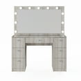 thumbnail image 1 of Ember Interiors Ibbie Modern Greige Makeup Vanity with Glass Top and Lighted Mirror, 1 of 10