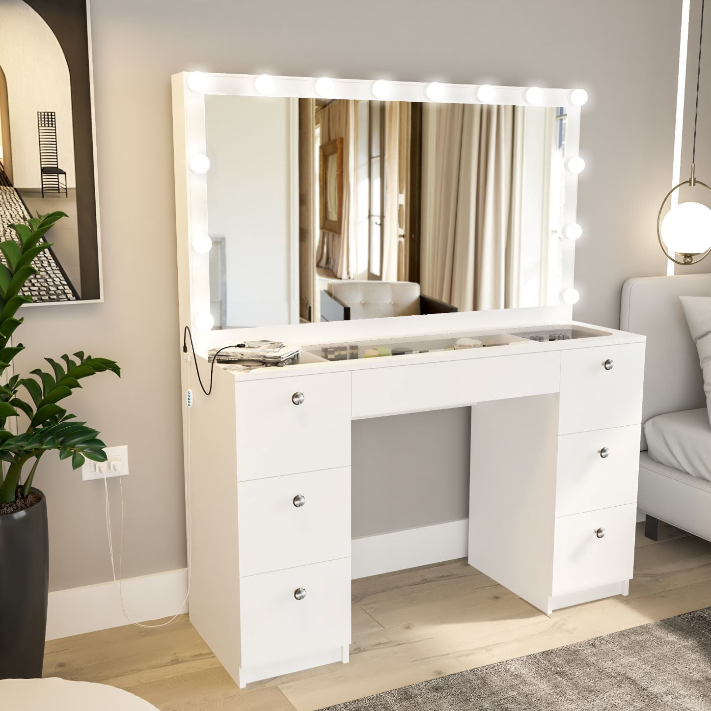 Shop Ember Interiors Ibbie Modern White Painted Vanity Table, USB Port