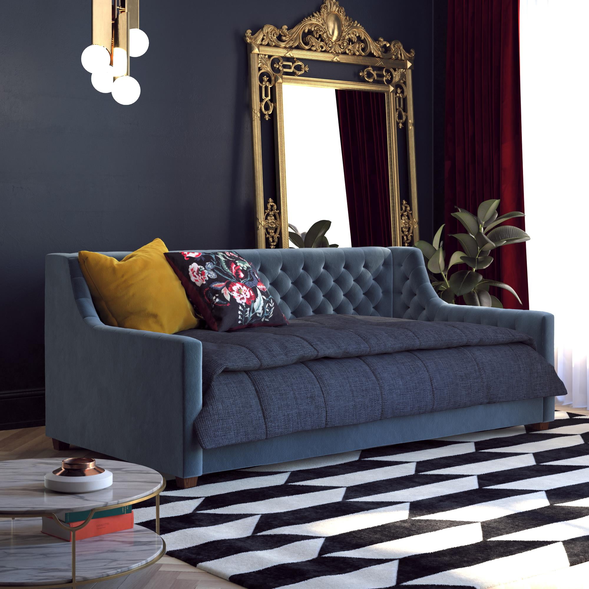 Ember Interiors Jordyn Upholstered Daybed, Twin Sofa Bed, Blue Velvet