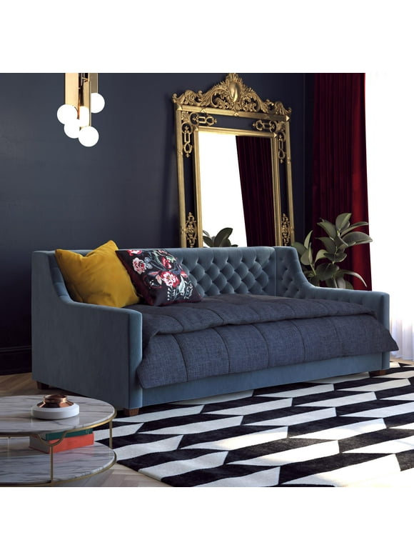 Ember Interiors Jordyn Upholstered Daybed, Twin Sofa Bed, Blue Velvet