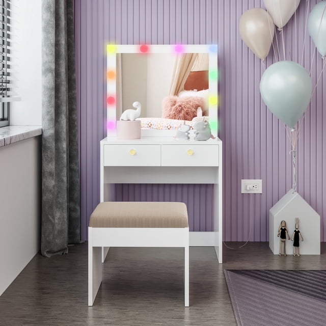 Ember Interiors Kids Vanity Set with 10 Add-on Color Lights, Gold ...