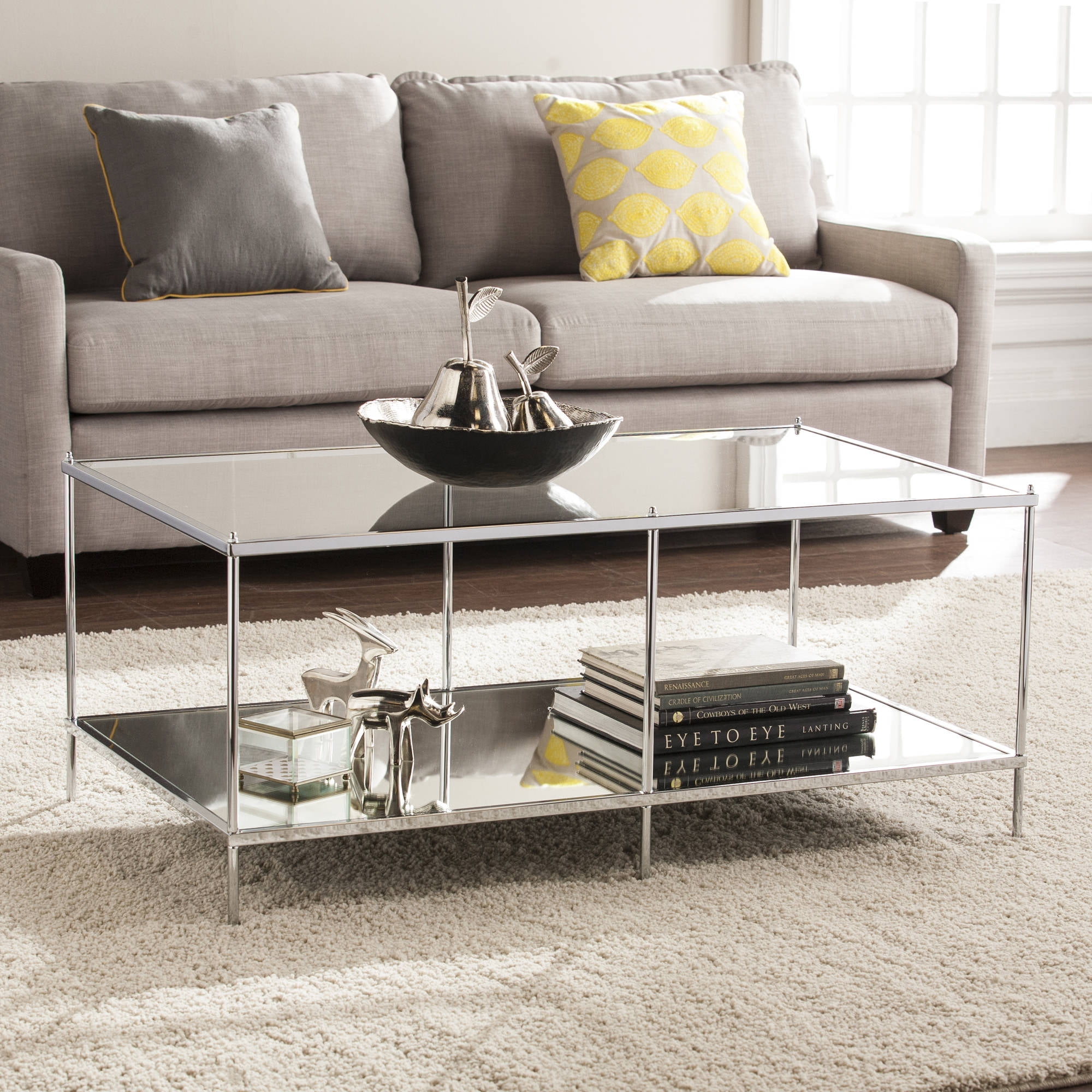 Ember Interiors Kreamer Glam Mirrored Coffee Table Chrome