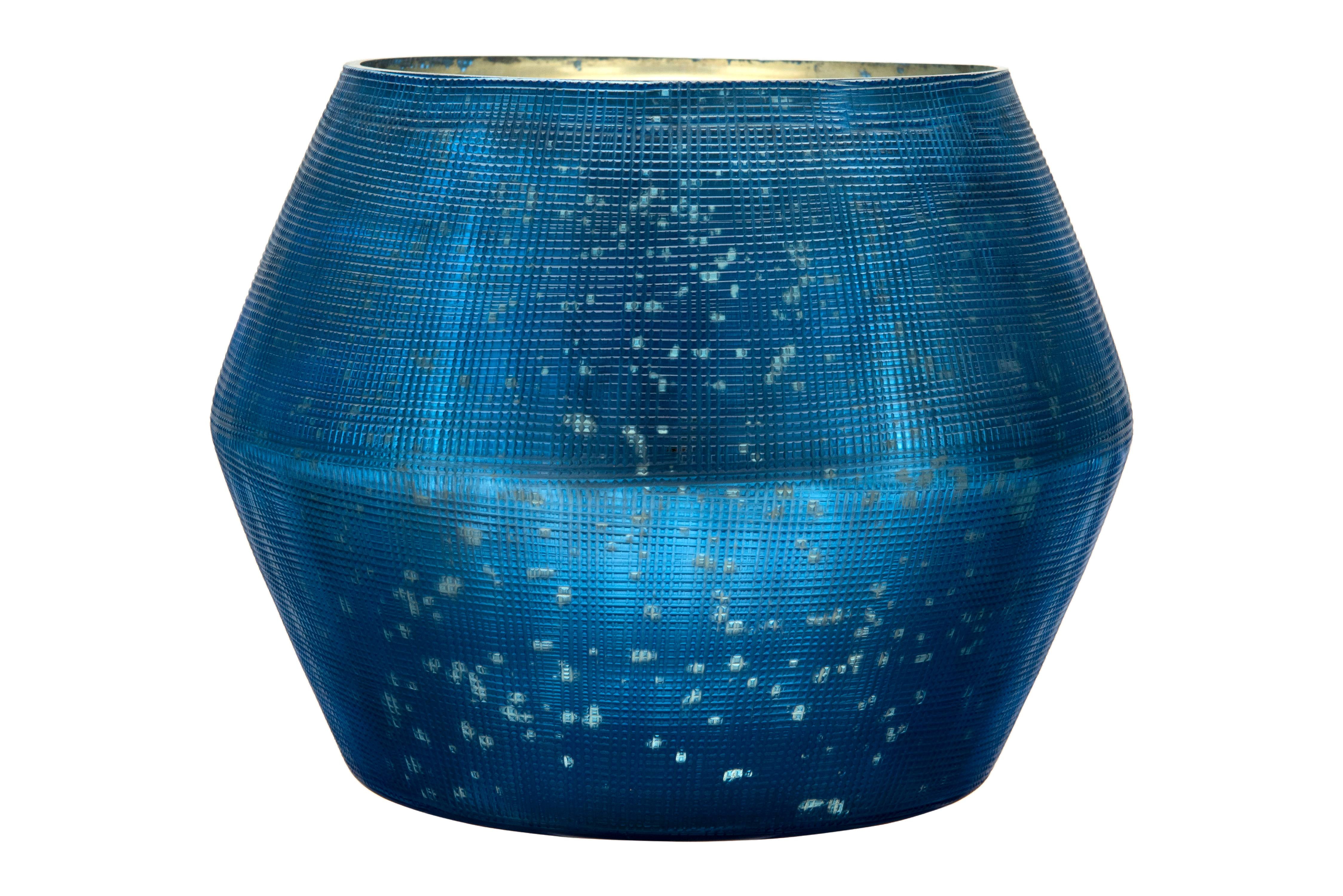 Ember Interiors Large Embossed Blue Mercury Glass Votive Holder
