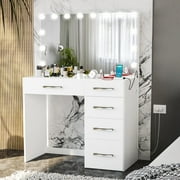 Ember Interiors Leia Modern White Vanity Mirror with Lights Add-on, USB Port, for Bedroom