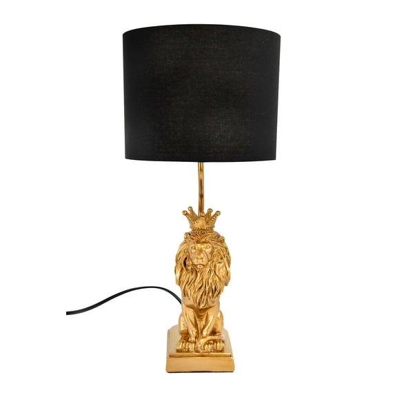 Ember Interiors Lion Shaped Black Shade Table Lamp, Gold