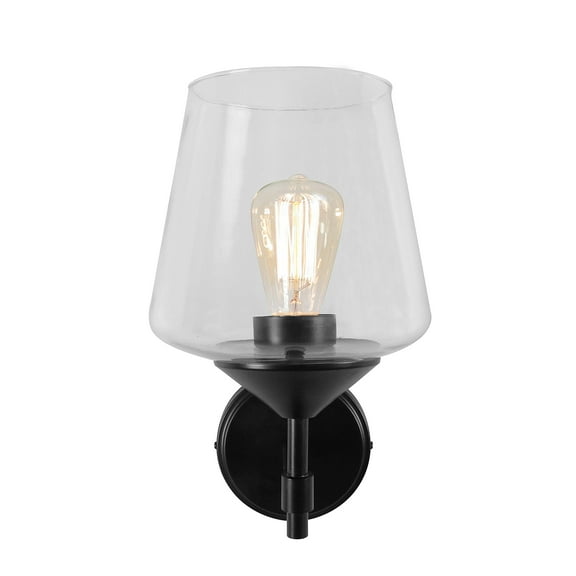 Ember Interiors Matte Black Iron Wall Lamp with Clear Glass Shade